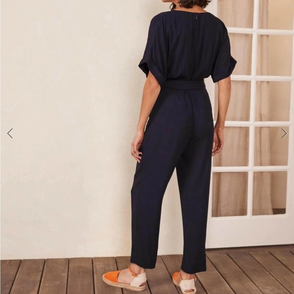 Boden Alice Faux Wrap Front Jumpsuit Short Sleeves Navy Blue Size 4 Petite NEW - Picture 3 of 13